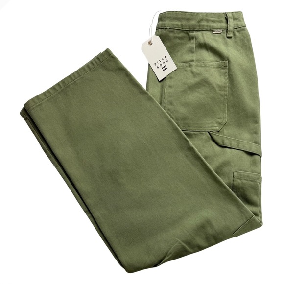 Billabong Pants - Billabong Leia Pant Avo Green Utility Cargo Wide Leg Twill Womens waist 29 in‎